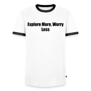 Wandern - Explore More, Worry Less - Männer Kontrast-T-Shirt - Weiß/Schwarz - Vorne - AI Model Female 172 light (172cm) & AI Model Male 178 dark (178cm)