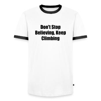 Wandern - Don't Stop Believing, Keep Climbing - Männer Kontrast-T-Shirt - Weiß/Schwarz - Vorne - AI Model Female 172 light (172cm) & AI Model Male 178 dark (178cm)