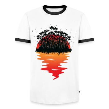 Caribbean, Island, Sun, Sunset, Vacation, Nature - Men's Ringer Shirt - white/black - Front - AI Model Female 172 light (172cm) & AI Model Male 178 dark (178cm)
