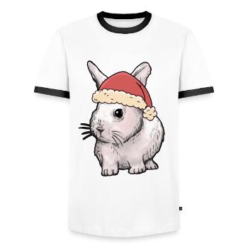 Santa Claus Santa Rabbit Rabbit Christmas - Men's Ringer Shirt - white/black - Front - AI Model Female 172 light (172cm) & AI Model Male 178 dark (178cm)