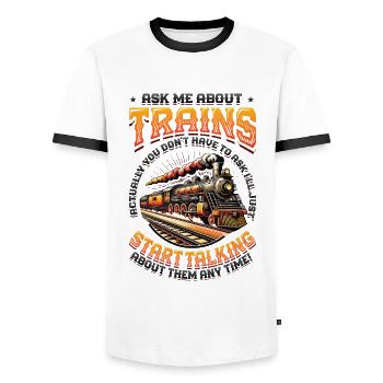 Trainspotting Train Lovers Trains - Men's Ringer Shirt - white/black - Front - AI Model Female 172 light (172cm) & AI Model Male 178 dark (178cm)