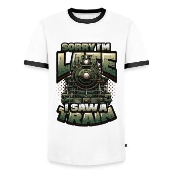 Trainspotting Train Lovers Trains - T-shirt contrasté Homme - blanc/noir - Devant - AI Model Female 172 light (172cm) & AI Model Male 178 dark (178cm)