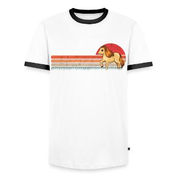 Poney Shetland Rétro - T-shirt contrasté Homme - blanc/noir - Devant - AI Model Female 172 light (172cm) & AI Model Male 178 dark (178cm)