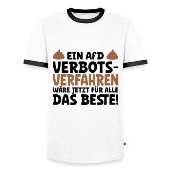 Nazis hatten wir schon! - Sprüche gegen Rechts - Männer Kontrast-T-Shirt - Weiß/Schwarz - Vorne - AI Model Female 172 light (172cm) & AI Model Male 178 dark (178cm)