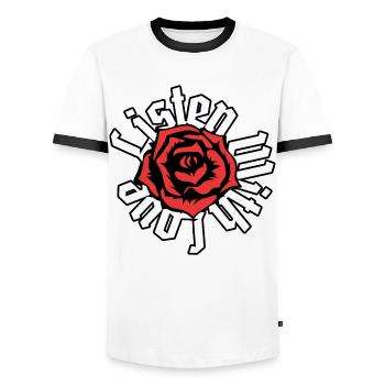 Thérapie de conscience mentale Listen With Love - T-shirt contrasté Homme - blanc/noir - Devant - AI Model Female 172 light (172cm) & AI Model Male 178 dark (178cm)