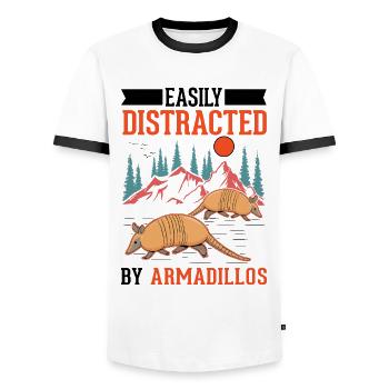 Easily distracted by Armadillo's Armadillo - Men's Ringer Shirt - white/black - Front - AI Model Female 172 light (172cm) & AI Model Male 178 dark (178cm)