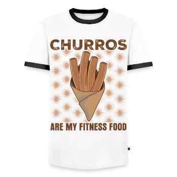 Churros Joke Churrería - T-shirt contrasté Homme - blanc/noir - Devant - AI Model Female 172 light (172cm) & AI Model Male 178 dark (178cm)