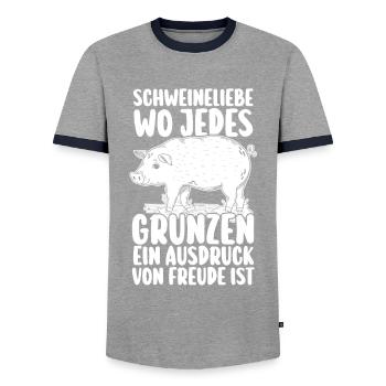 Schwein Schweinebauer Bauernhof Schweine - Männer Kontrast-T-Shirt - Grau/Navy  - Vorne - AI Model Female 172 light (172cm) & AI Model Male 178 light (178cm)