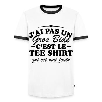 J'ai pas un gros bide - T-shirt contrasté Homme - blanc/noir - Devant - AI Model Female 172 light (172cm) & AI Model Male 178 dark (178cm)