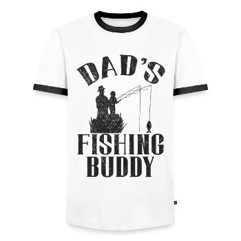 Angeln Angler Vater Sohn Dad's Fishing Buddy - Männer Kontrast-T-Shirt - Weiß/Schwarz - Vorne - AI Model Female 172 light (172cm) & AI Model Male 178 dark (178cm)