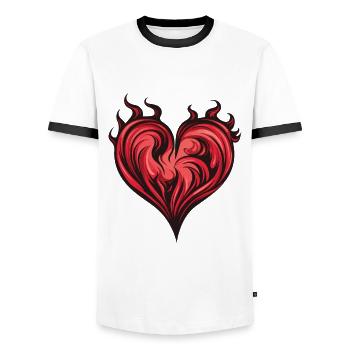 Coeur, Flamme, Feu, Amour - T-shirt contrasté Homme - blanc/noir - Devant - AI Model Female 172 light (172cm) & AI Model Male 178 dark (178cm)