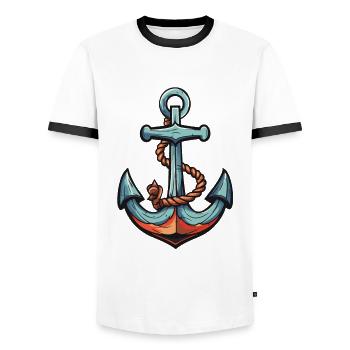 Port d’ancrage - T-shirt contrasté Homme - blanc/noir - Devant - AI Model Female 172 light (172cm) & AI Model Male 178 dark (178cm)