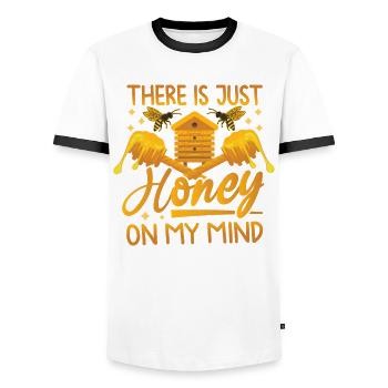 Juste du miel dans mon - Amoureux des abeilles - T-shirt contrasté Homme - blanc/noir - Devant - AI Model Female 172 light (172cm) & AI Model Male 178 dark (178cm)