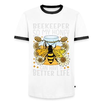 Juste du miel dans mon - Amoureux des abeilles - T-shirt contrasté Homme - blanc/noir - Devant - AI Model Female 172 light (172cm) & AI Model Male 178 dark (178cm)