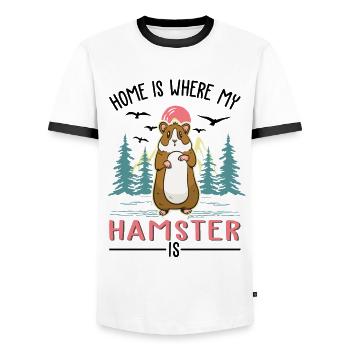 La maison est là où mon hamster est roue de hamster - T-shirt contrasté Homme - blanc/noir - Devant - AI Model Female 172 light (172cm) & AI Model Male 178 dark (178cm)