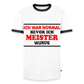 Meister Spruch Prüfung Lustiges Meister Geschenk - Männer Kontrast-T-Shirt - Weiß/Schwarz - Vorne - AI Model Female 172 light (172cm) & AI Model Male 178 dark (178cm)