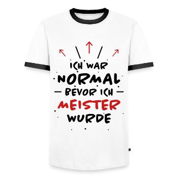 Meister Spruch Prüfung Lustiges Meister Geschenk - Männer Kontrast-T-Shirt - Weiß/Schwarz - Vorne - AI Model Female 172 light (172cm) & AI Model Male 178 dark (178cm)