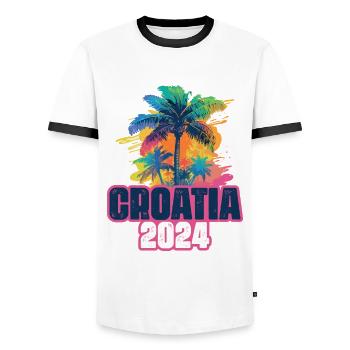 Croatia 2024 Holiday Palm Blob - Men's Ringer Shirt - white/black - Front - AI Model Female 172 light (172cm) & AI Model Male 178 dark (178cm)
