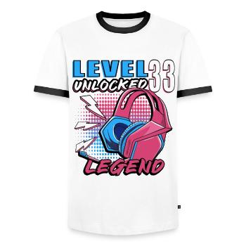 Level 33 Freigeschaltet - Männer Kontrast-T-Shirt - Weiß/Schwarz - Vorne - AI Model Female 172 light (172cm) & AI Model Male 178 dark (178cm)