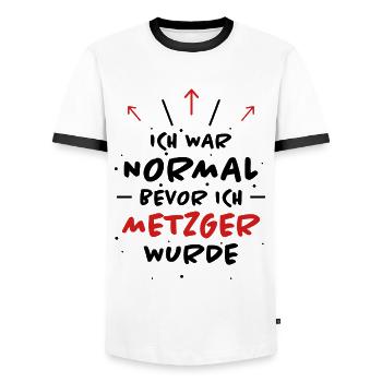 Metzger Spruch Fleischer Lustiges Metzger Geschenk - Männer Kontrast-T-Shirt - Weiß/Schwarz - Vorne - AI Model Female 172 light (172cm) & AI Model Male 178 dark (178cm)