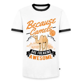 Because Camels are freaking awesome camel - Men's Ringer Shirt - white/black - Front - AI Model Female 172 light (172cm) & AI Model Male 178 dark (178cm)