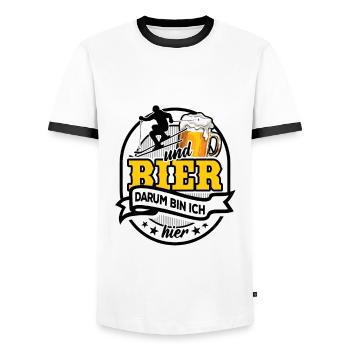 Ski fahren & Bier - darum bin ich hier - Männer Kontrast-T-Shirt - Weiß/Schwarz - Vorne - AI Model Female 172 light (172cm) & AI Model Male 178 dark (178cm)