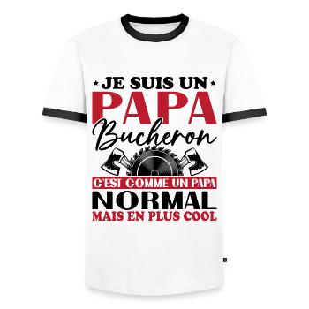 Lumberjack Dad is like a normal dad - Men's Ringer Shirt - white/black - Front - AI Model Female 172 light (172cm) & AI Model Male 178 dark (178cm)