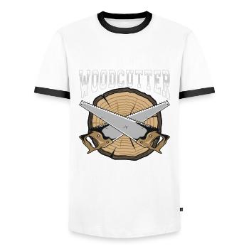 Be Nice To A Woodcutter - Lumberjack Saying - Men's Ringer Shirt - white/black - Front - AI Model Female 172 light (172cm) & AI Model Male 178 dark (178cm)