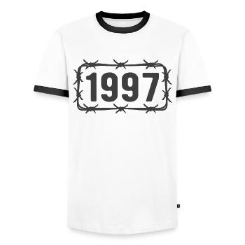 Geburtstag Jahrgang 1997 Stacheldraht - Männer Kontrast-T-Shirt - Weiß/Schwarz - Vorne - AI Model Female 172 light (172cm) & AI Model Male 178 dark (178cm)