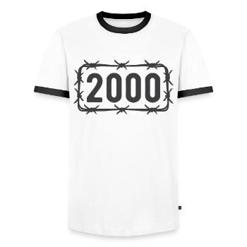Birthday Vintage 2000 Barbed Wire - Men's Ringer Shirt - white/black - Front - AI Model Female 172 light (172cm) & AI Model Male 178 dark (178cm)