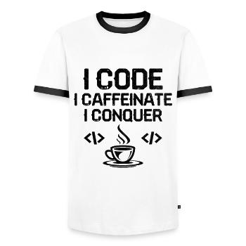 Coffee Coding Programmer Coder Developer Nerd Coff - Men's Ringer Shirt - white/black - Front - AI Model Female 172 light (172cm) & AI Model Male 178 dark (178cm)