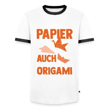 Japanese Folding Art Origami - Men's Ringer Shirt - white/black - Front - AI Model Female 172 light (172cm) & AI Model Male 178 dark (178cm)