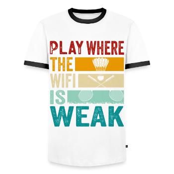 Badminton - Jouez là où le Wifi est faible - T-shirt contrasté Homme - blanc/noir - Devant - AI Model Female 172 light (172cm) & AI Model Male 178 dark (178cm)
