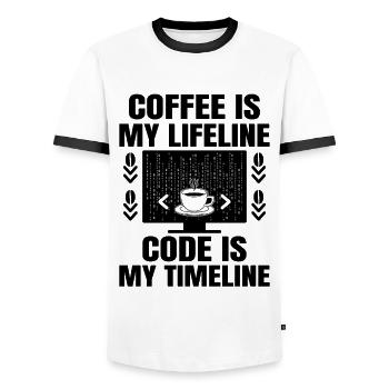 Kaffee-Codierung Programmierer Programmierer Entwickler Nerd Coff - Männer Kontrast-T-Shirt - Weiß/Schwarz - Vorne - AI Model Female 172 light (172cm) & AI Model Male 178 dark (178cm)