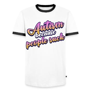 Blague autiste Autisme autiste - T-shirt contrasté Homme - blanc/noir - Devant - AI Model Female 172 light (172cm) & AI Model Male 178 dark (178cm)