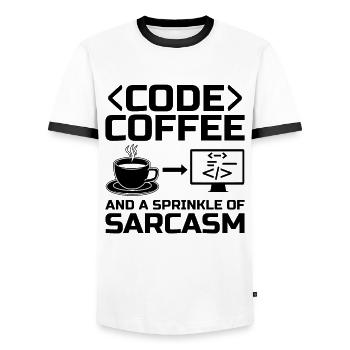 Kaffee-Codierung Programmierer Programmierer Entwickler Nerd Coff - Männer Kontrast-T-Shirt - Weiß/Schwarz - Vorne - AI Model Female 172 light (172cm) & AI Model Male 178 dark (178cm)
