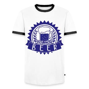 Beer Craft Home Brewery Beer Brewing - Men's Ringer Shirt - white/black - Front - AI Model Female 172 light (172cm) & AI Model Male 178 dark (178cm)