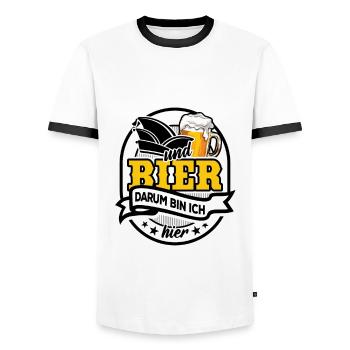 Karneval & Bier - darum bin ich hier - Männer Kontrast-T-Shirt - Weiß/Schwarz - Vorne - AI Model Female 172 light (172cm) & AI Model Male 178 dark (178cm)