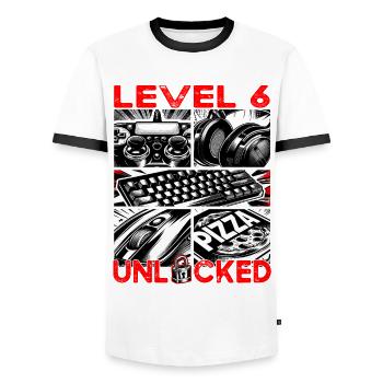 Niveau d’anniversaire 6 Jeux et joueurs débloqués - T-shirt contrasté Homme - blanc/noir - Devant - AI Model Female 172 light (172cm) & AI Model Male 178 dark (178cm)