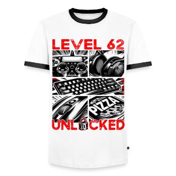 Birthday Level 62 Unlocked Gaming & Gamer - Men's Ringer Shirt - white/black - Front - AI Model Female 172 light (172cm) & AI Model Male 178 dark (178cm)