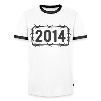 Birthday Vintage 2014 Barbed Wire - Men's Ringer Shirt - white/black - Front - AI Model Female 172 light (172cm) & AI Model Male 178 dark (178cm)