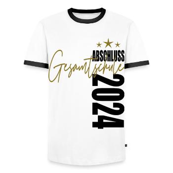 Abschluss 2024 Gesamtschule - Männer Kontrast-T-Shirt - Weiß/Schwarz - Vorne - AI Model Female 172 light (172cm) & AI Model Male 178 dark (178cm)