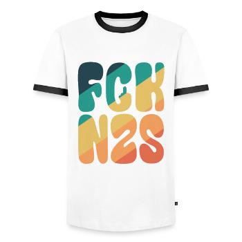 FCK NZS - Gegen Rechts - Nie wieder ist jetzt - Männer Kontrast-T-Shirt - Weiß/Schwarz - Vorne - AI Model Female 172 light (172cm) & AI Model Male 178 dark (178cm)