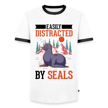 Easily distracted by Seal Seal Sea Lion - Men's Ringer Shirt - white/black - Front - AI Model Female 172 light (172cm) & AI Model Male 178 dark (178cm)