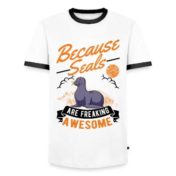 Robbe Geschenk Seehund Seelöwe - Männer Kontrast-T-Shirt - Weiß/Schwarz - Vorne - AI Model Female 172 light (172cm) & AI Model Male 178 dark (178cm)