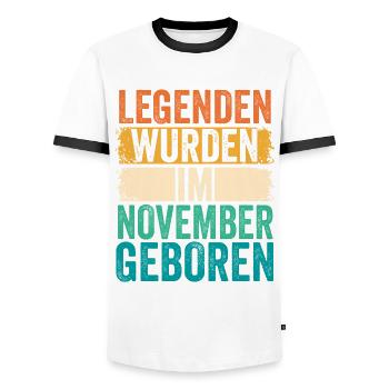 Les légendes sont nées en novembre - T-shirt contrasté Homme - blanc/noir - Devant - AI Model Female 172 light (172cm) & AI Model Male 178 dark (178cm)