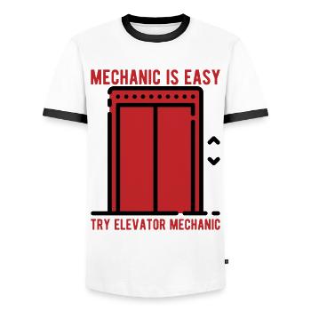 Elevator Mechanics - Mechanic Is Easy Try Elevator - Männer Kontrast-T-Shirt - Weiß/Schwarz - Vorne - AI Model Female 172 light (172cm) & AI Model Male 178 dark (178cm)