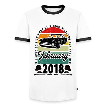 Birthday February 2018, Vintage February 2018. - Men's Ringer Shirt - white/black - Front - AI Model Female 172 light (172cm) & AI Model Male 178 dark (178cm)