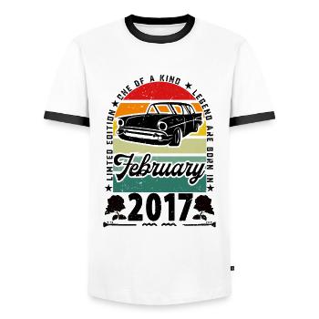 Birthday February 2017, Vintage February 2017. - Men's Ringer Shirt - white/black - Front - AI Model Female 172 light (172cm) & AI Model Male 178 dark (178cm)