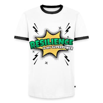 Resilience is my superpower - Men's Ringer Shirt - white/black - Front - AI Model Female 172 light (172cm) & AI Model Male 178 dark (178cm)